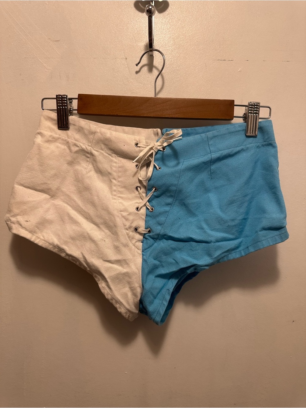 Rick Byron Original Beverly Hills Vintage Blue & White Lace-Up Swim SMALL
